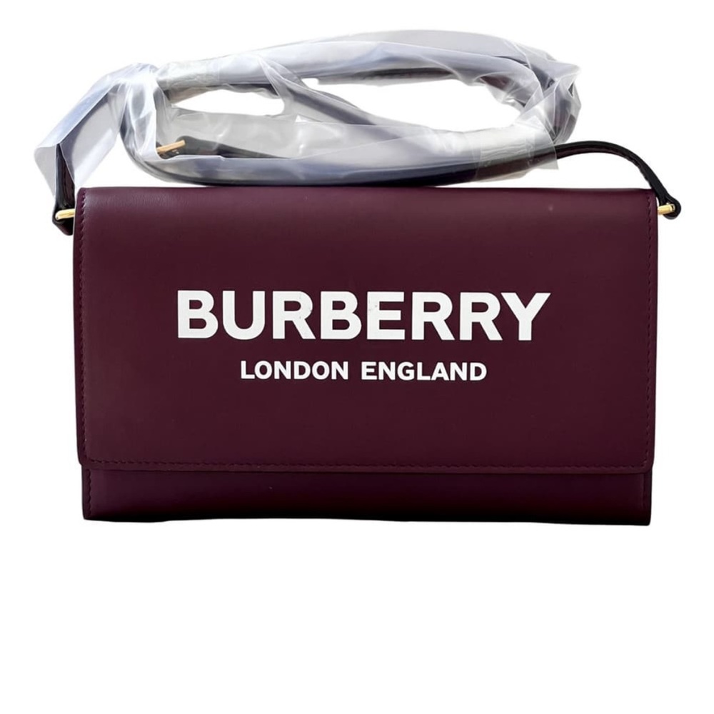 Burberry Hazelmere Printed Logo Leather Mahogany Red Crossbody Bag